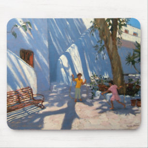 Two girls skipping Mykonos Mouse Pad