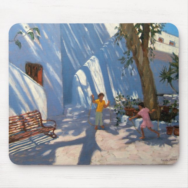 Two girls skipping Mykonos Mouse Pad (Front)