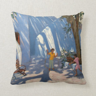 Two girls skipping Mykonos Throw Pillow