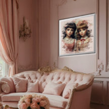 Two Girls Vintage Doll Core Whimsical 