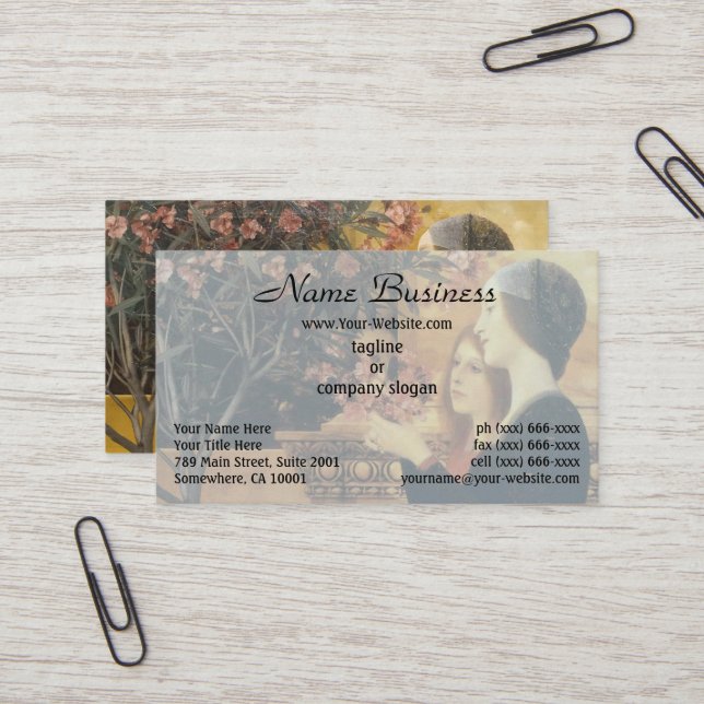 Two Girls with an Oleander by Gustav Klimt Business Card (Front/Back In Situ)