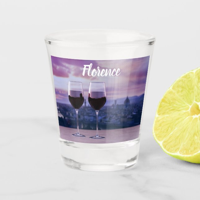 Two glasses of red wine on Florence skyline (Front)