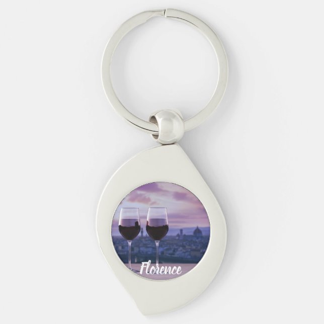 Two glasses of red wine on Florence skyline Keychain (Front)