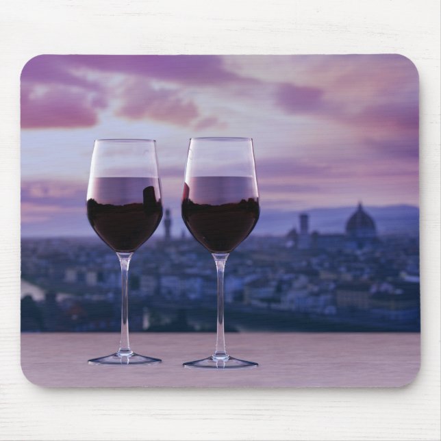 Two glasses of red wine on Florence skyline Mouse Pad (Front)