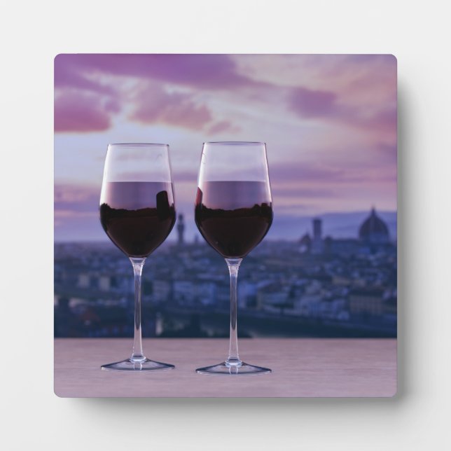 Two glasses of red wine on Florence skyline Plaque (Front)