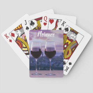 Two glasses of red wine on Florence skyline Playing Cards