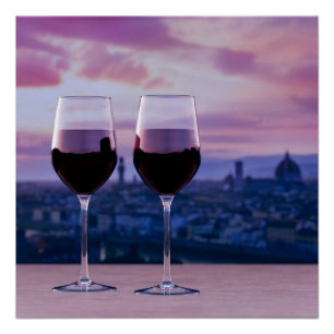 Two glasses of red wine on Florence skyline Poster