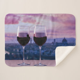 Two glasses of red wine on Florence skyline Sherpa Blanket