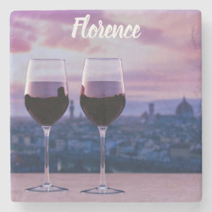 Two glasses of red wine on Florence skyline Stone Coaster