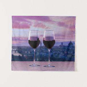 Two glasses of red wine on Florence skyline Tapestry