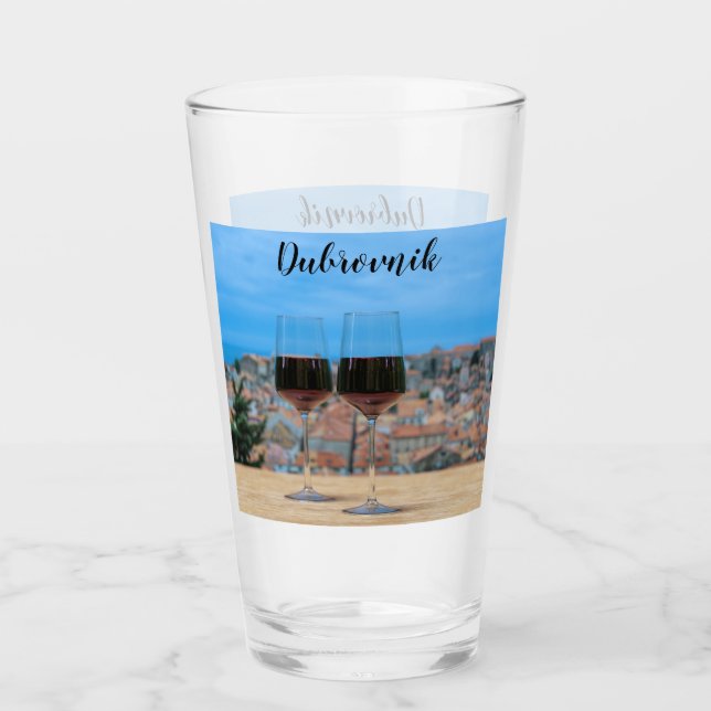 Two glasses of red wine with view of Dubrovnik (Front)