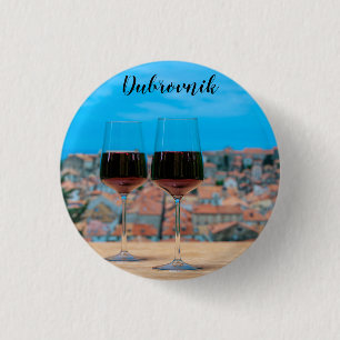 Two glasses of red wine with view of Dubrovnik 1 Inch Round Button