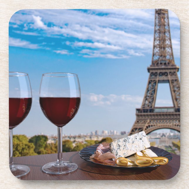Two glasses of wine in cafe in Paris Coaster (Front)