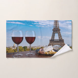 Two glasses of wine in cafe in Paris Hand Towel