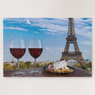 Two glasses of wine in cafe in Paris Jigsaw Puzzle