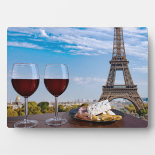 Two glasses of wine in cafe in Paris Plaque