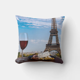 Two glasses of wine in cafe in Paris Throw Pillow