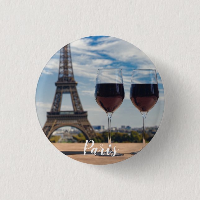 Two glasses of wine with Eiffel tower 1 Inch Round Button (Front)
