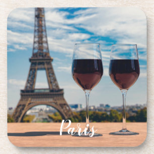 Two glasses of wine with Eiffel tower Coaster