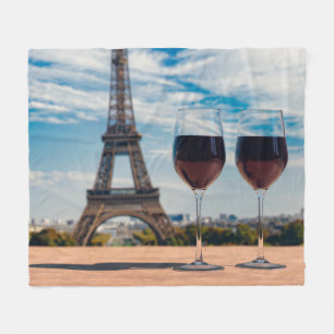 Two glasses of wine with Eiffel tower Fleece Blanket