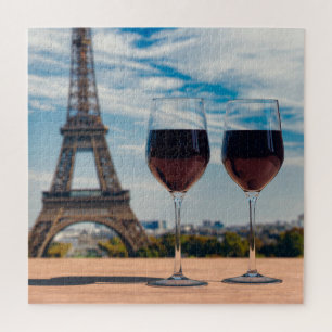 Two glasses of wine with Eiffel tower Jigsaw Puzzle