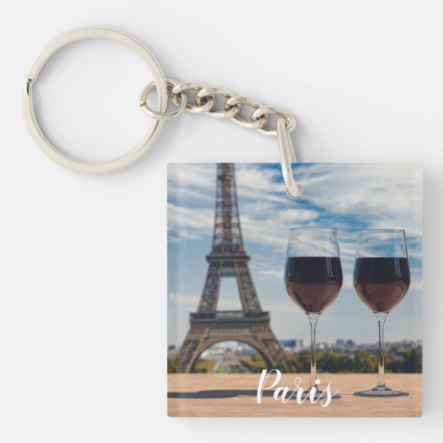 Two glasses of wine with Eiffel tower Keychain (Front)