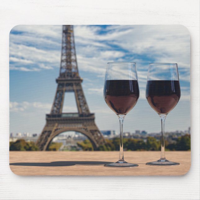 Two glasses of wine with Eiffel tower Mouse Pad (Front)