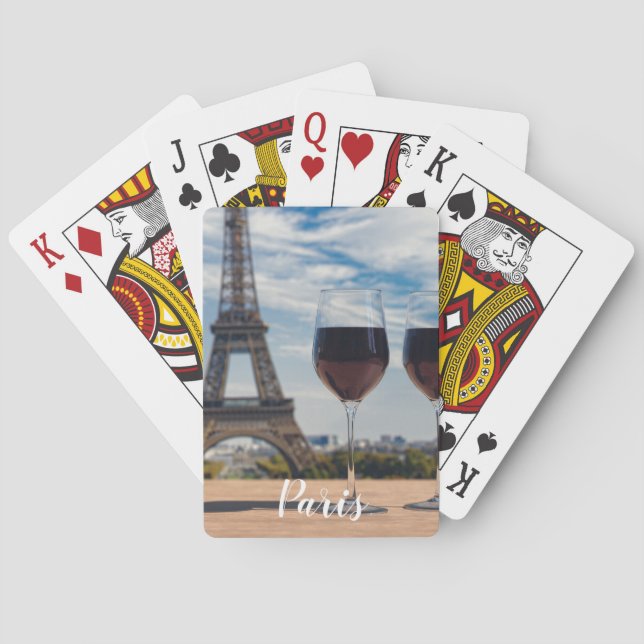 Two glasses of wine with Eiffel tower Playing Cards (Back)