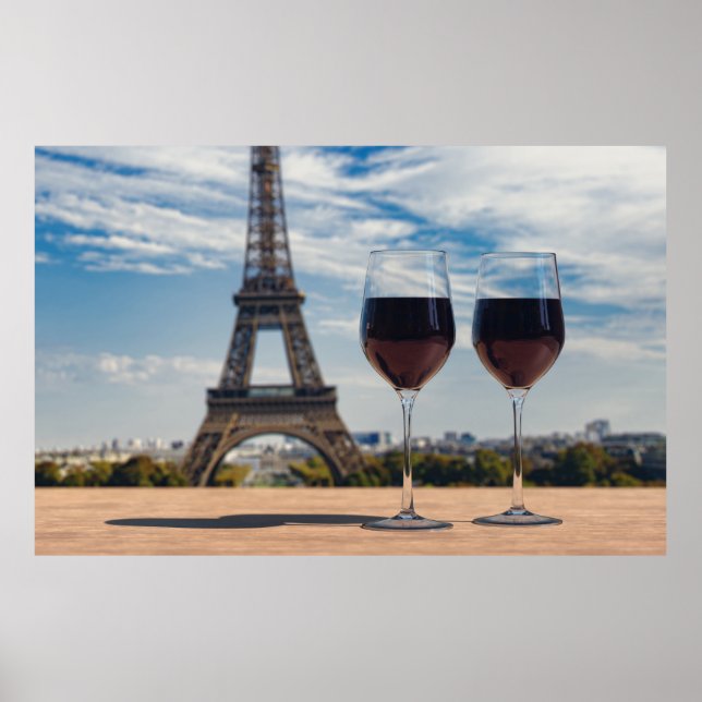 Two glasses of wine with Eiffel tower Poster (Front)