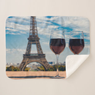 Two glasses of wine with Eiffel tower Sherpa Blanket