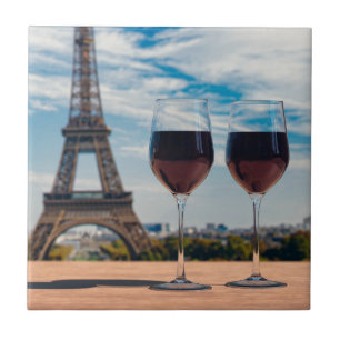 Two glasses of wine with Eiffel tower Tile