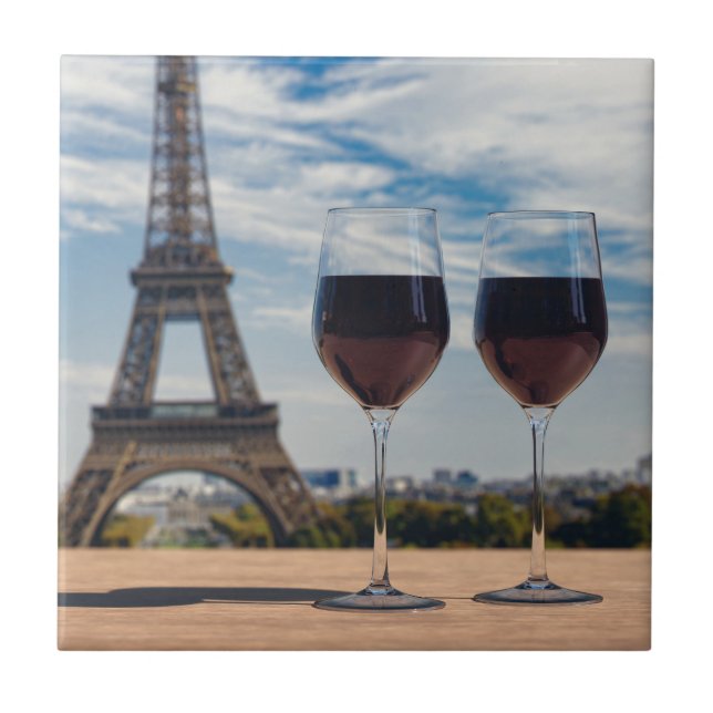 Two glasses of wine with Eiffel tower Tile (Front)