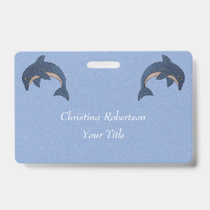 Two Glittery Jumping Dolphins Dark Blue White Badge