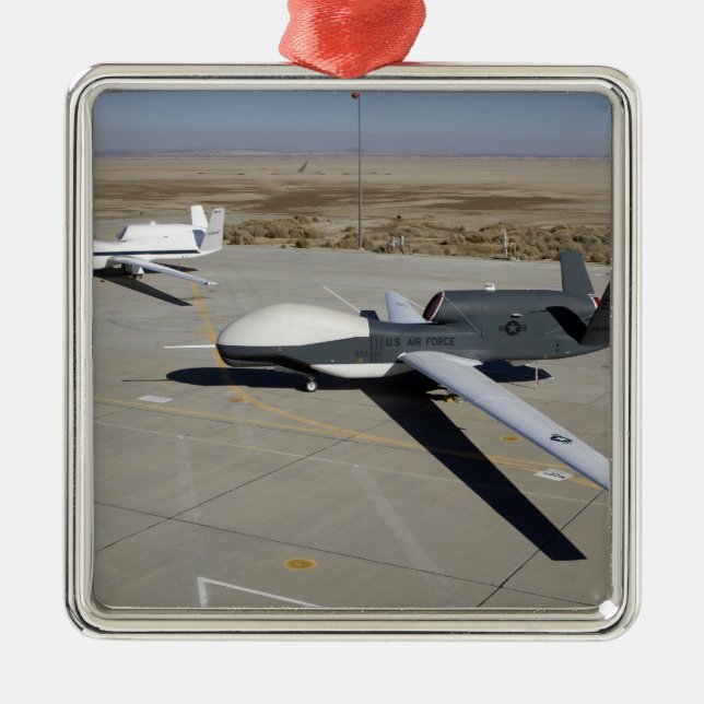 Two Global Hawks parked on a ramp Metal Ornament (Front)