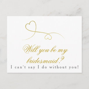 Two Gold Hearts Be my Bridesmaid Wedding Invitation Postcard