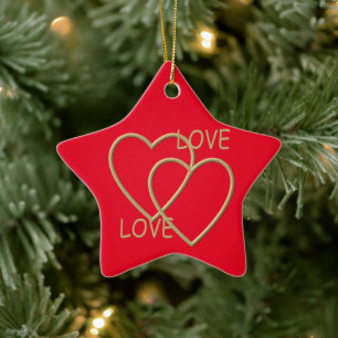 Two golden loving hearts ceramic ornament