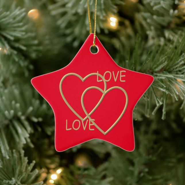 Two golden loving hearts ceramic ornament (Tree)
