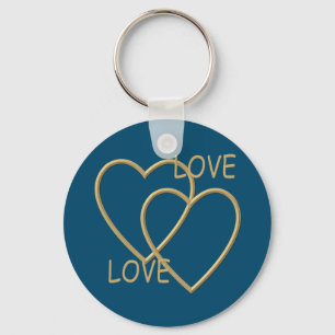Two golden loving hearts keychain