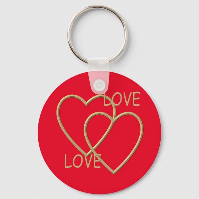 Two golden loving hearts keychain (Front)