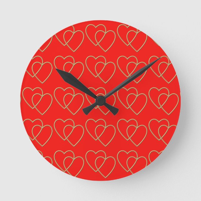 Two golden loving hearts pattern round clock (Front)