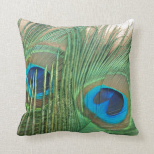 Two Golden Peacock Feathers Still Life Throw Pillow