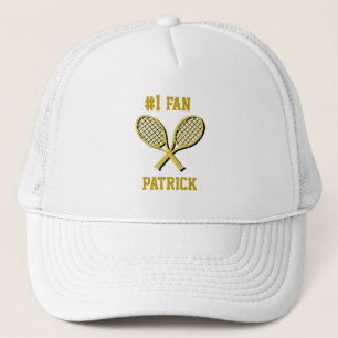 Two Golden Tennis Rackets #1 Sports Fan with Name Trucker Hat