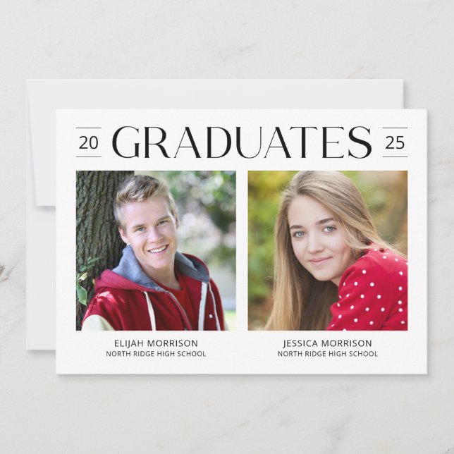Two Graduates Joint Graduation Modern Grad Party Invitation (Front)