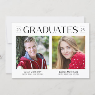 Two Graduates Joint Graduation Modern Grad Party Invitation
