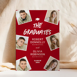 Two Graduates Photo Red Joint Graduation Invitation