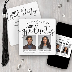 Two Graduates Photos Double Graduation Joint Party Invitation
