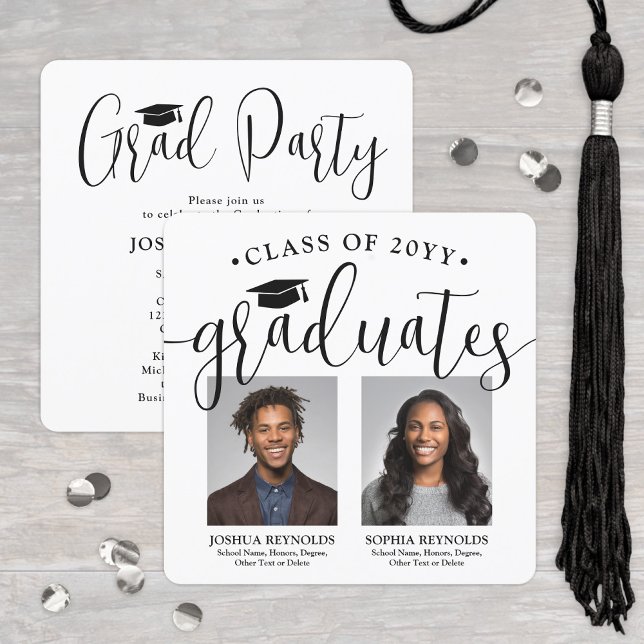 Two Graduates Photos Double Graduation Joint Party Invitation (Creator Uploaded)