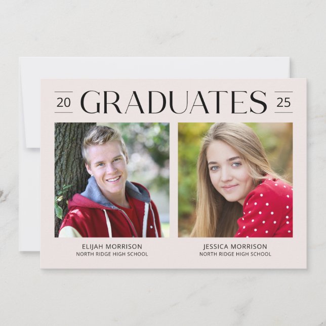 Two Graduates Simple Blush Pink Graduation Party Invitation (Front)