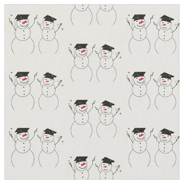 Two Graduating Snowmen Fabric (Close Up)