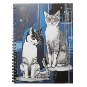 Two Gray Cats on an Abstract Background Notebook
